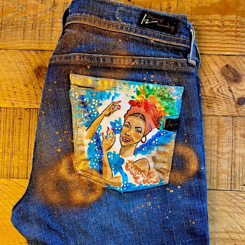 ๐จ Handpainted CoH Ingrid Jeans Size 27 Brazil B2 - Picture 3 of 8